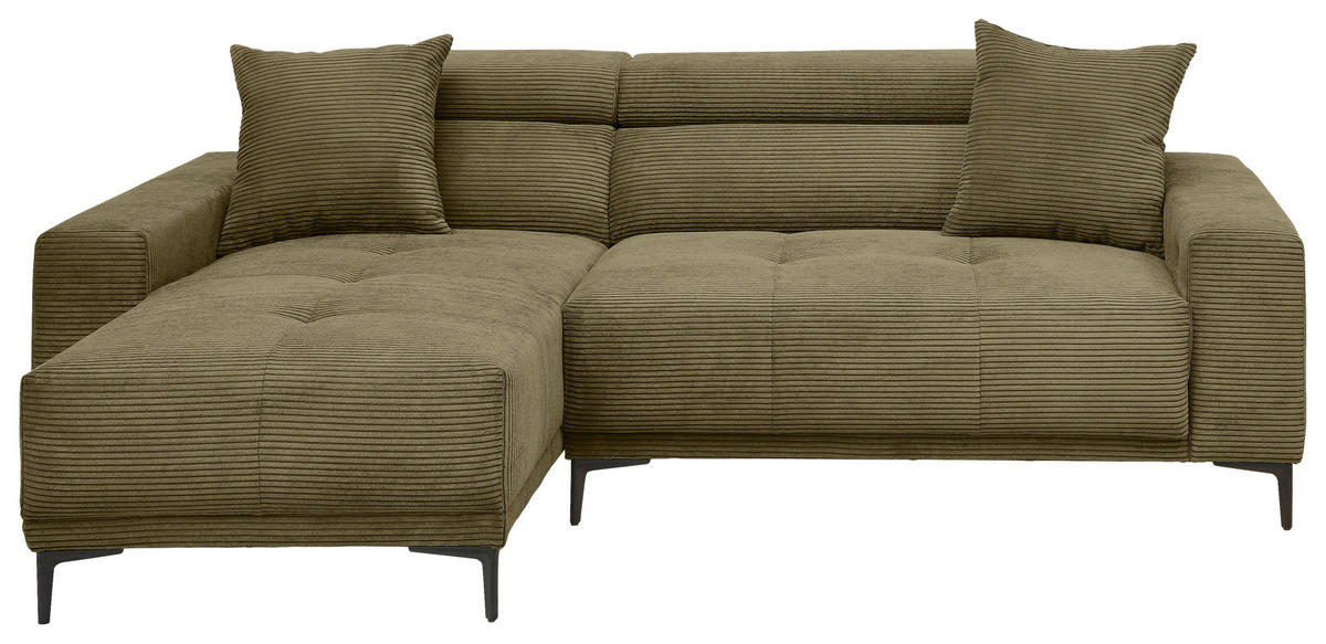 ECKSOFA Cord Olivgrün  - Schwarz/Olivgrün, Basics, Textil/Metall (183/250cm) - Livetastic