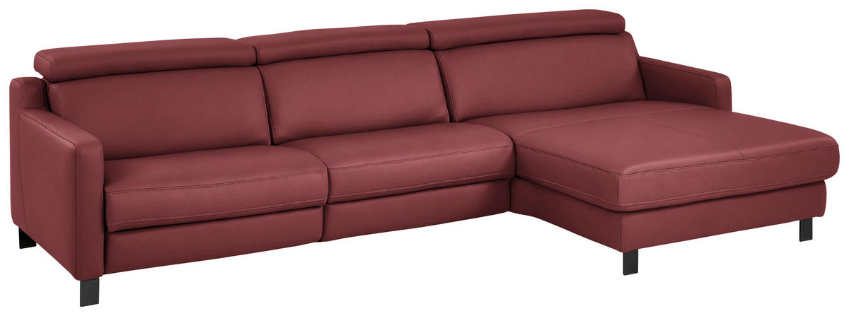 ECKSOFA in Echtleder Dunkelrot  - Schwarz/Dunkelrot, Design, Leder/Metall (291/176cm) - Valdera