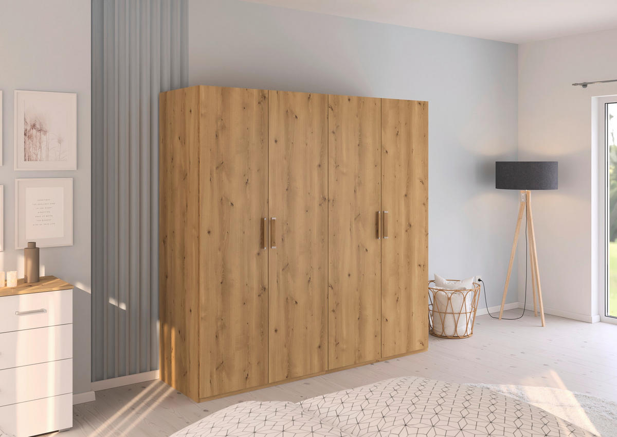 DREHTÜRENSCHRANK 201/197/60 cm 4-türig Eichefarben  - Eichefarben/Silberfarben, Design, Holzwerkstoff/Kunststoff (201/197/60cm) - Novel