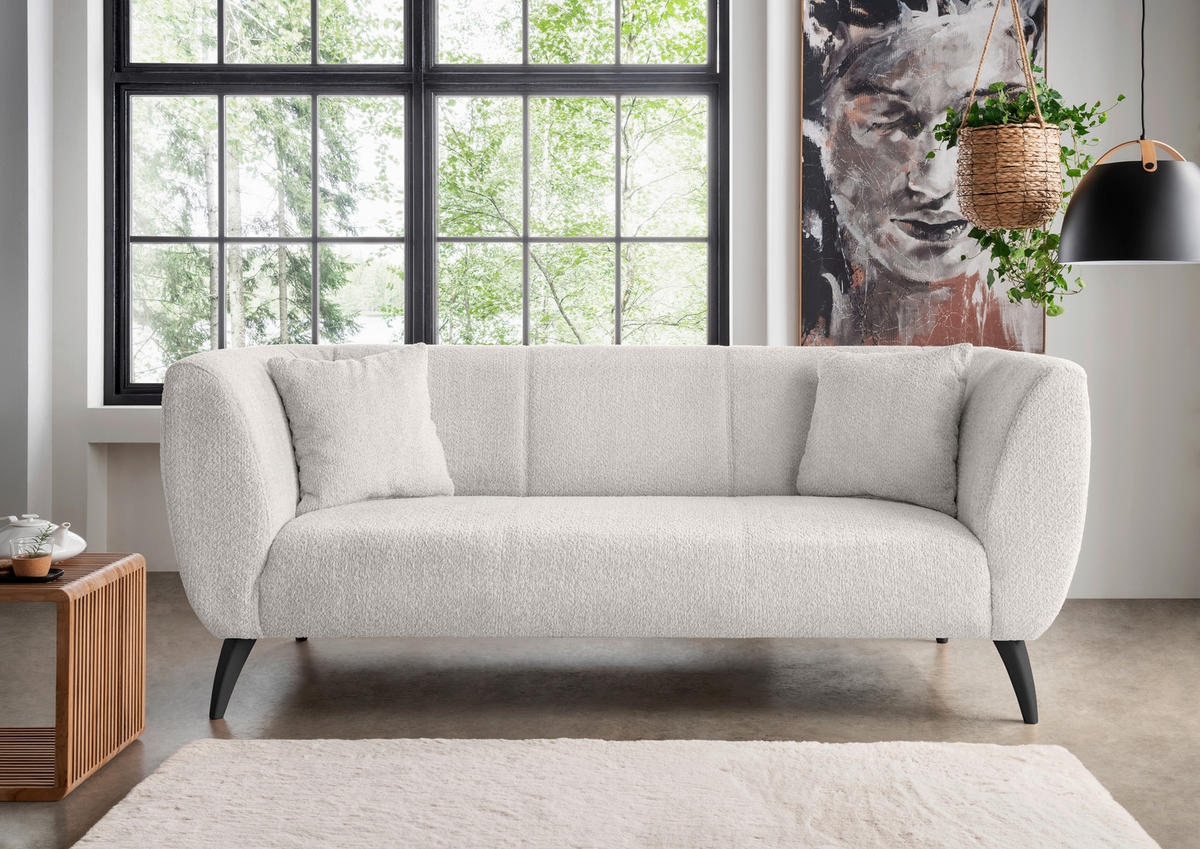 3-SITZER-SOFA in Bouclé Weiss  - Weiss/Schwarz, Modern, Holz/Textil (208/83/88cm) - MID.YOU
