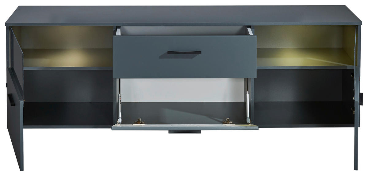 LOWBOARD  in 180/55/38 cm  - Anthrazit/Schwarz, Design, Glas/Holzwerkstoff (180/55/38cm) - MID.YOU