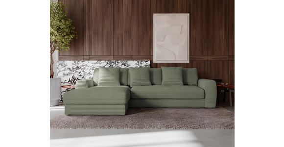 ECKSOFA in Cord Olivgrün  182/302 cm  - Schwarz/Olivgrün, MODERN, Kunststoff/Textil (182/302cm) - Carryhome