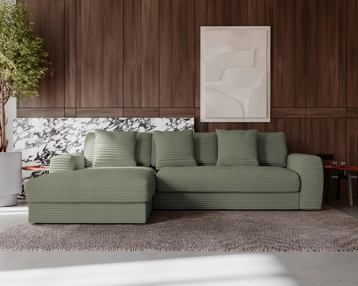 ECKSOFA in Cord Olivgrün  182/302 cm  - Schwarz/Olivgrün, MODERN, Kunststoff/Textil (182/302cm) - Carryhome
