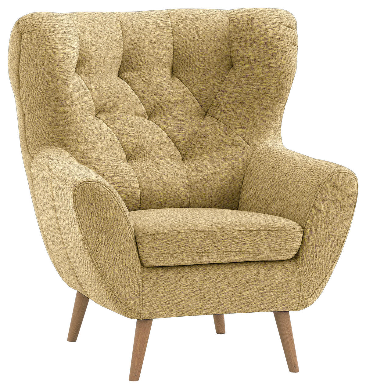 OHRENSESSEL in Flachgewebe Gelb  - Eichefarben/Gelb, Design, Holz/Textil (87/101/95cm) - Stylife