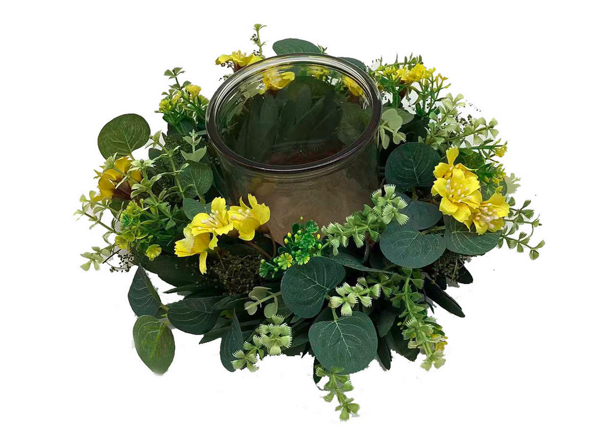 KERZENHALTER - Hellgelb/Grün, LIFESTYLE, Naturmaterialien/Glas (26/10cm)