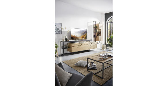 LOWBOARD Novara in 246/78/50 cm - Eichefarben/Schwarz, Natur, Glas/Holz (246/78/50cm) - Valnatura