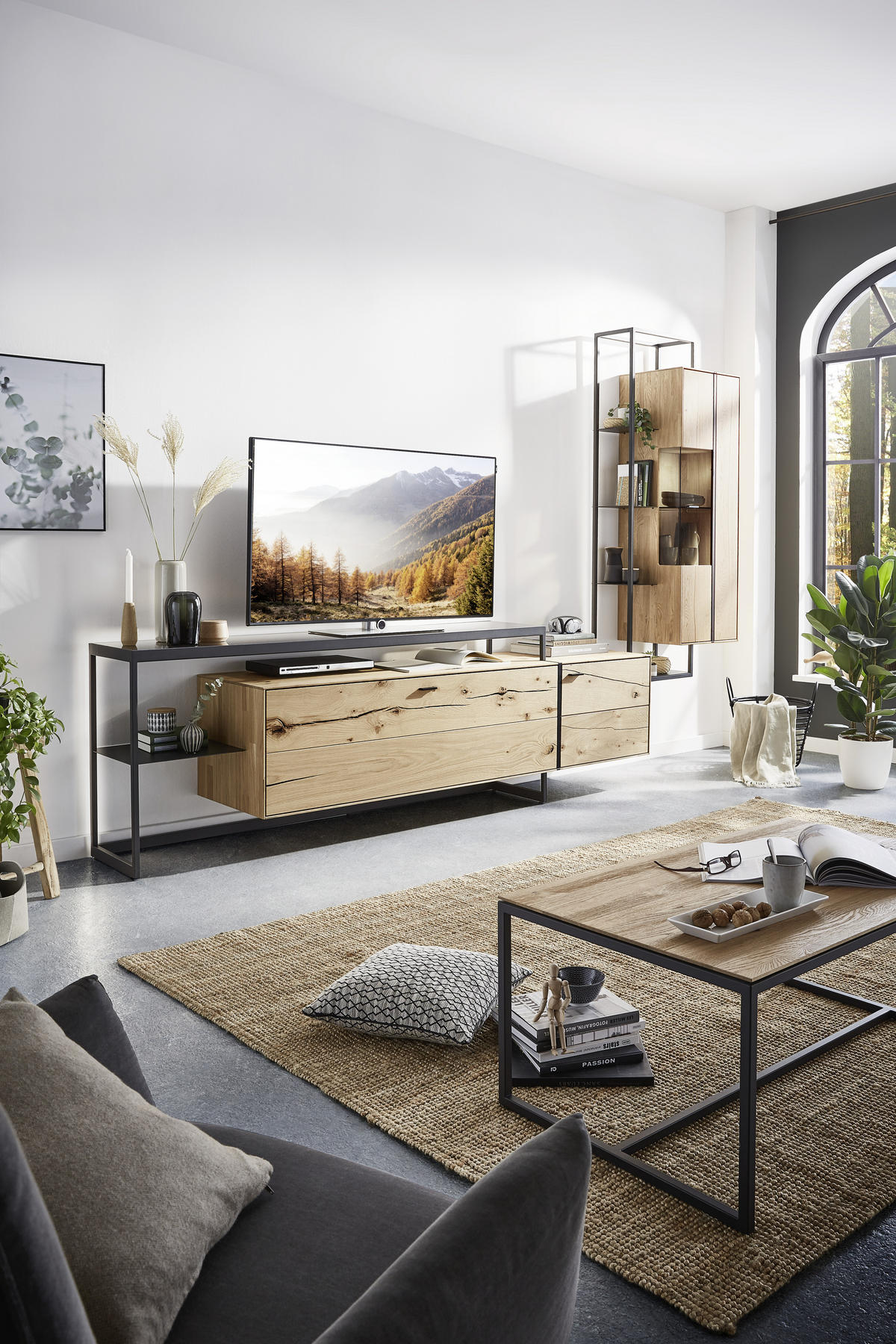 LOWBOARD Novara  in 246/78/50 cm  - Eichefarben/Schwarz, Natur, Glas/Holz (246/78/50cm) - Valnatura