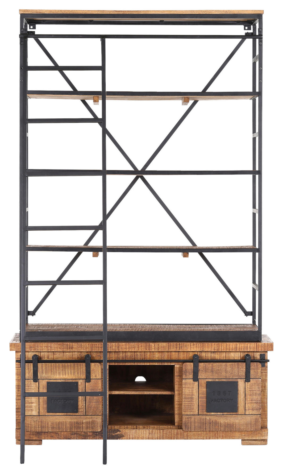 BÜCHERWAND Mangoholz massiv Naturfarben, Schwarz  - Schwarz/Naturfarben, KONVENTIONELL, Holz/Metall (127/210/45cm) - Landscape