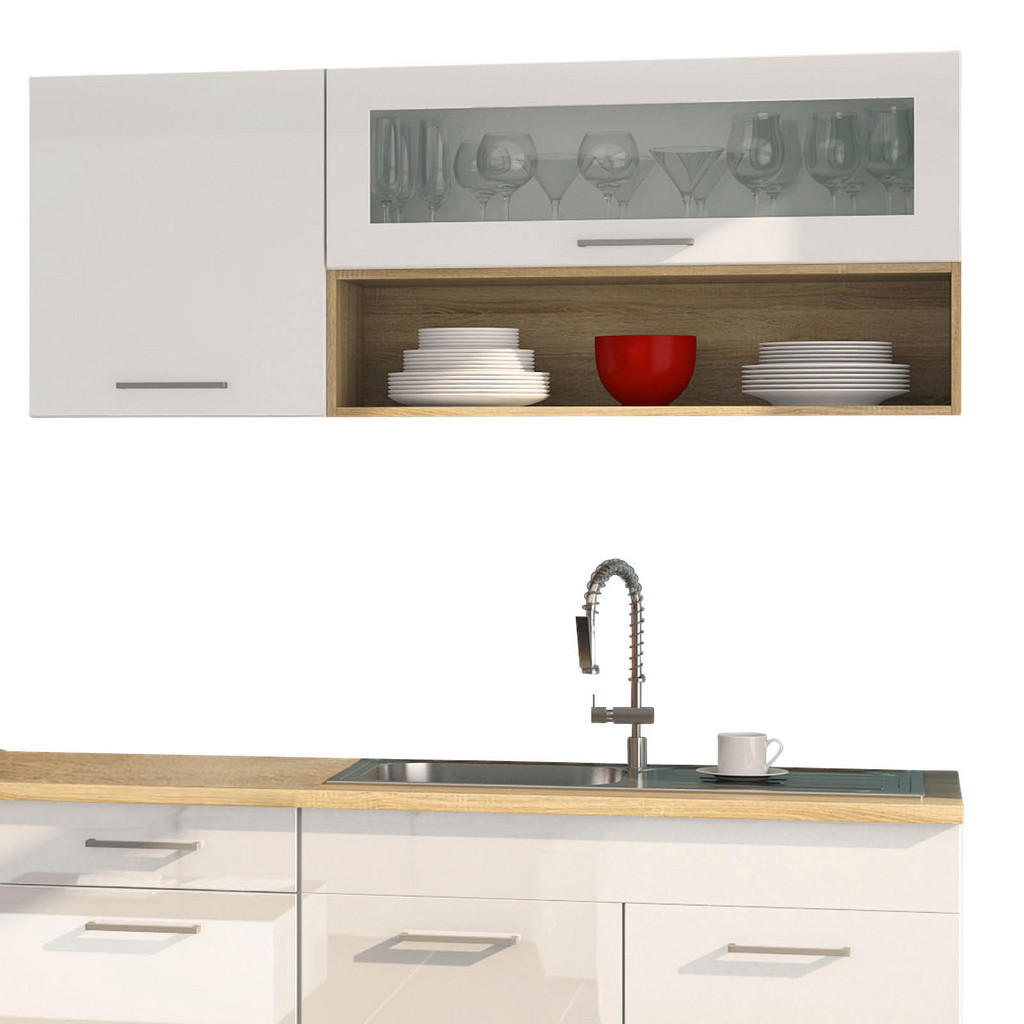 Thumbnail - Held Küchenblock Mailand, Weiß, Eiche, Weiß Hochglanz, Metall, 6,1 Schubladen, seitenverkehrt montierbar, nur wie online...