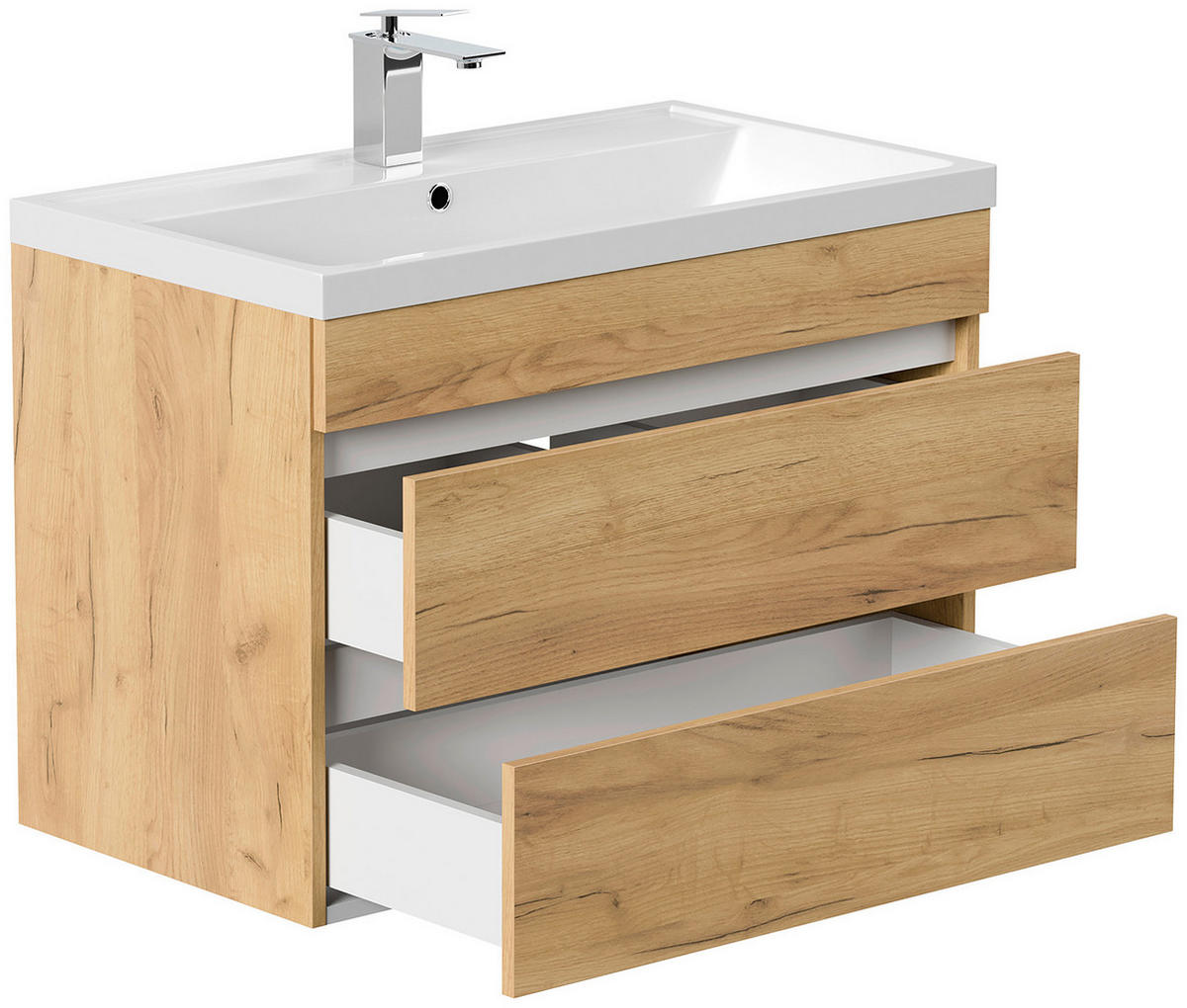 WASCHTISCHKOMBI 80 cm  - Eichefarben/Weiß, Trend, Holzwerkstoff/Stein (80cm) - MID.YOU