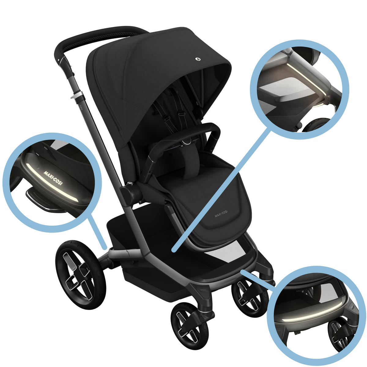 KINDERWAGEN Fame  - Graphitfarben/Schwarz, Basics, Kunststoff/Textil (61.5/110/95,5cm) - Maxi-Cosi