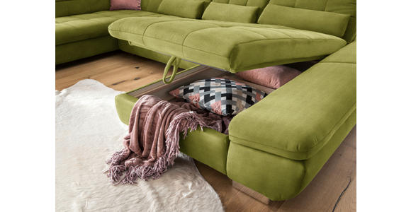 WOHNLANDSCHAFT in Mikrofaser Hellgrün  - Chromfarben/Hellgrün, Design, Kunststoff/Textil (211/350/204cm) - Xora