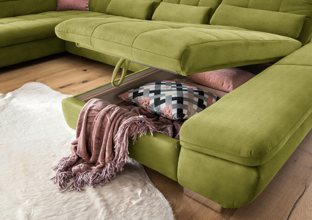 WOHNLANDSCHAFT in Mikrofaser Hellgrün  - Chromfarben/Hellgrün, Design, Kunststoff/Textil (211/350/204cm) - Xora