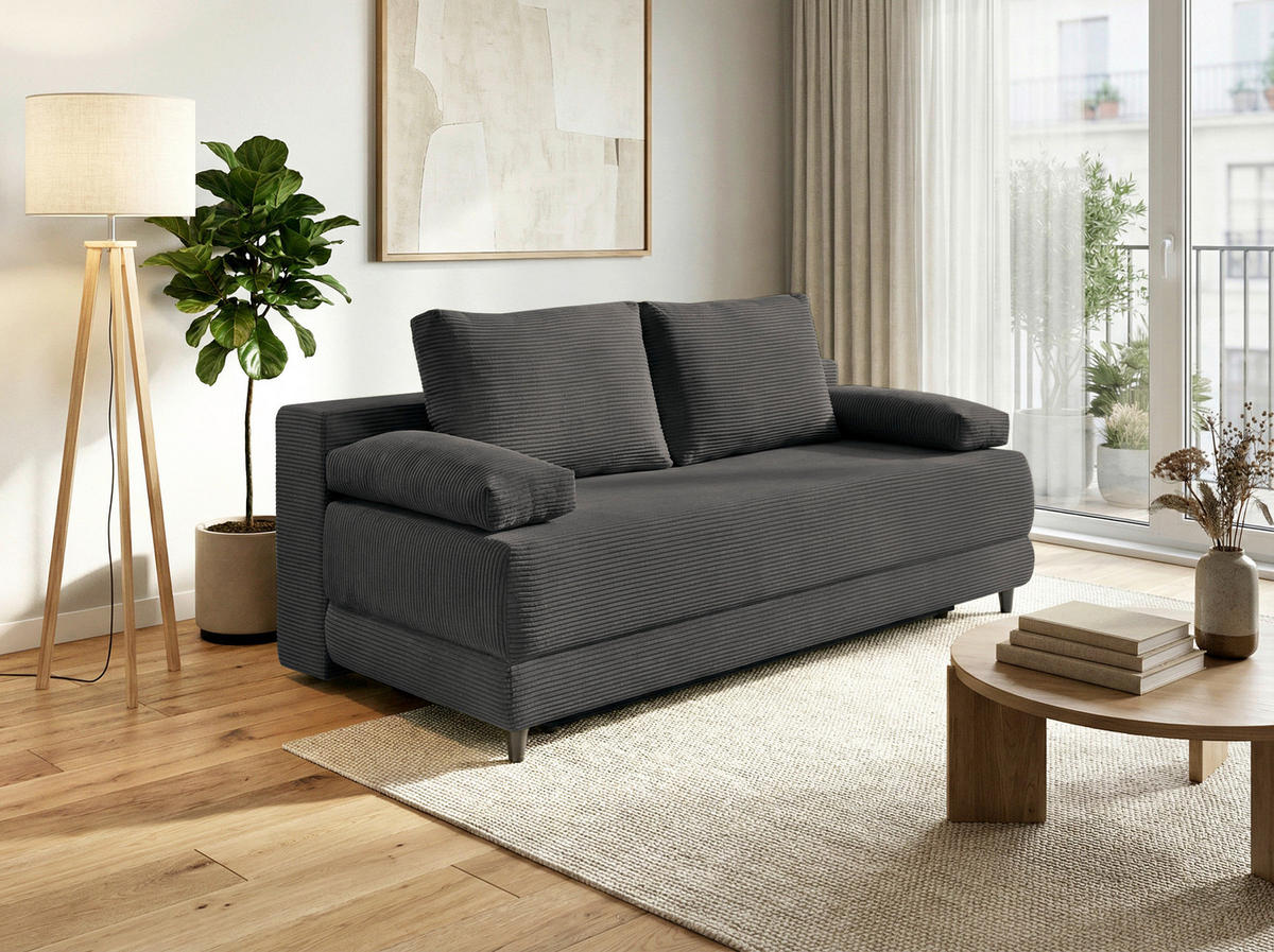 SCHLAFSOFA  mit Liegefunktion, Schlafen auf Sitzhöhe, Rücken echt Cord Graphitfarben  - Schwarz/Graphitfarben, KONVENTIONELL, Holz/Textil (196/96/103cm) - Carryhome