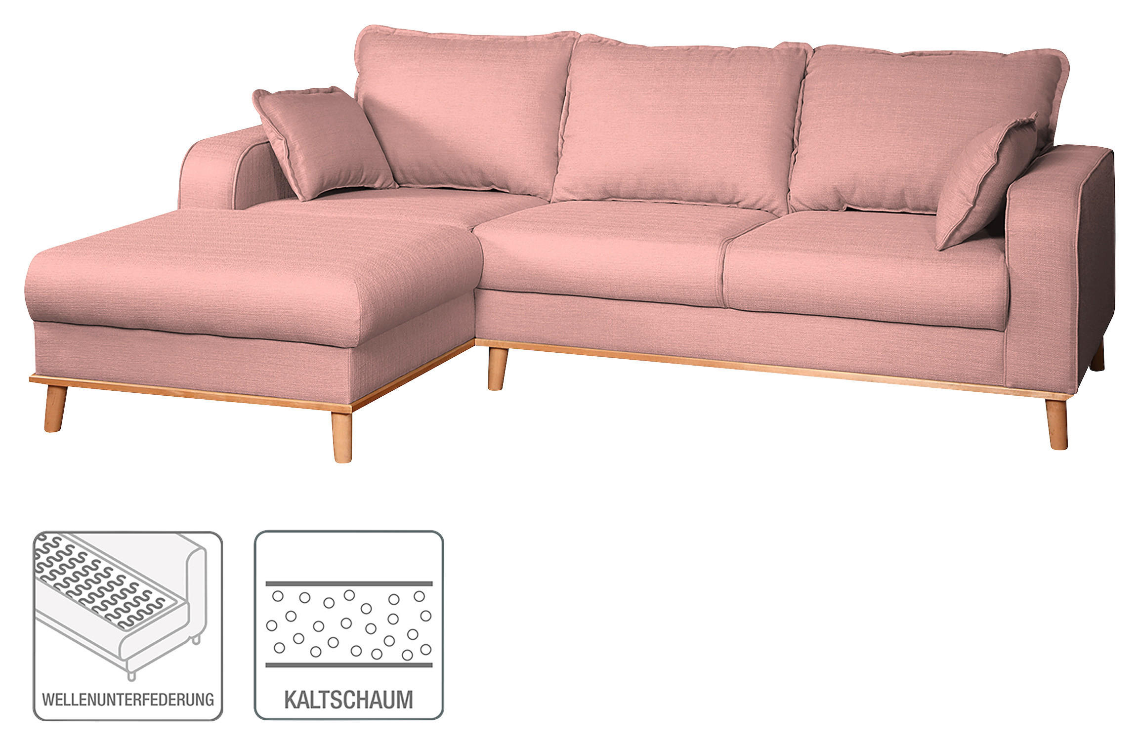 ECKSOFA Beata Rosa Mikrofaser  - Wengefarben/Rosa, Design, Holz/Textil (150/230cm) - Livetastic