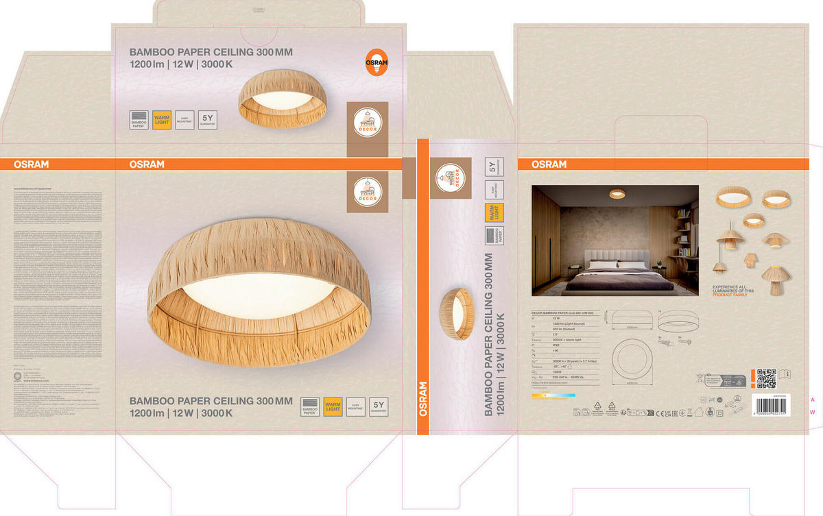 LED-DECKENLEUCHTE 30/10 cm   - Hellbraun, Natur, Naturmaterialien/Metall (30/10cm) - Osram