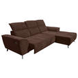 ECKSOFA Dunkelbraun Cord Rücken echt, Kopfteilverstellung, Sitzvorzug  - Dunkelbraun/Schwarz, KONVENTIONELL, Textil/Metall (290/196cm) - Carryhome
