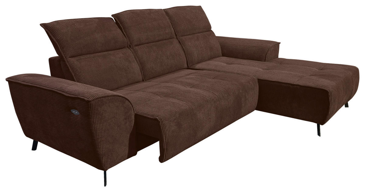 ECKSOFA Dunkelbraun Cord  - Dunkelbraun/Schwarz, KONVENTIONELL, Textil/Metall (290/196cm) - Carryhome