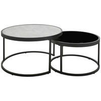 COUCHTISCHSET ESG 80/65/80/65/40/38 cm rund Schwarz, Hellgrau  - Hellgrau/Schwarz, Design, Glas/Keramik (80/65/80/65/40/38cm) - MID.YOU