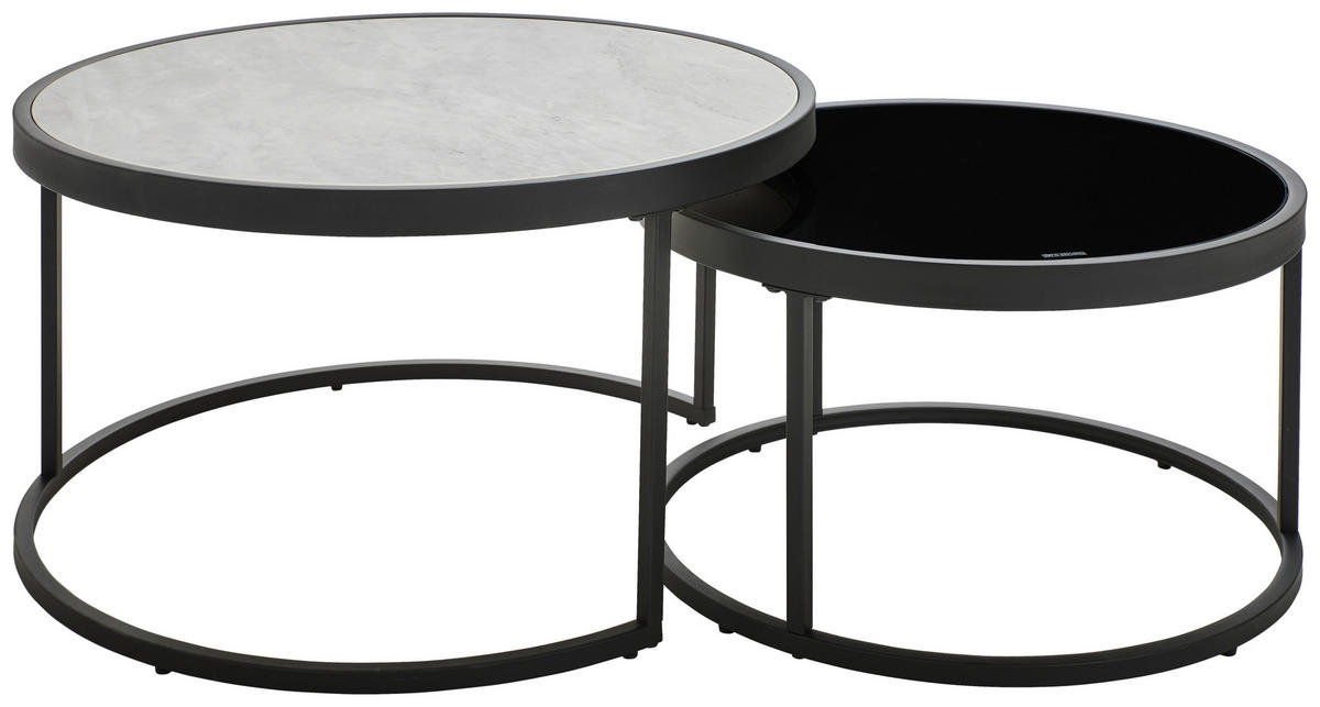 COUCHTISCHSET ESG 80/65/80/65/40/38 cm rund Schwarz, Hellgrau  - Hellgrau/Schwarz, Design, Glas/Keramik (80/65/80/65/40/38cm) - MID.YOU