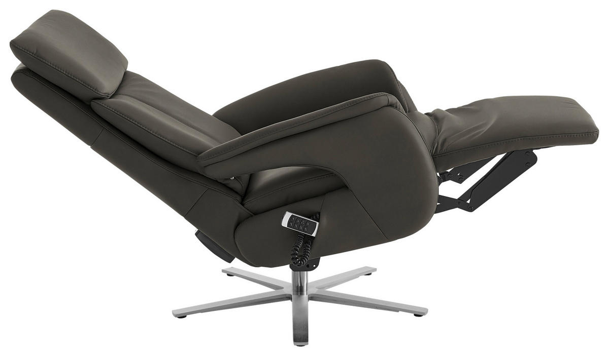 RELAXSESSEL in Leder Grau  - Edelstahlfarben/Grau, Design, Leder/Metall (70/124/85cm) - Cantus