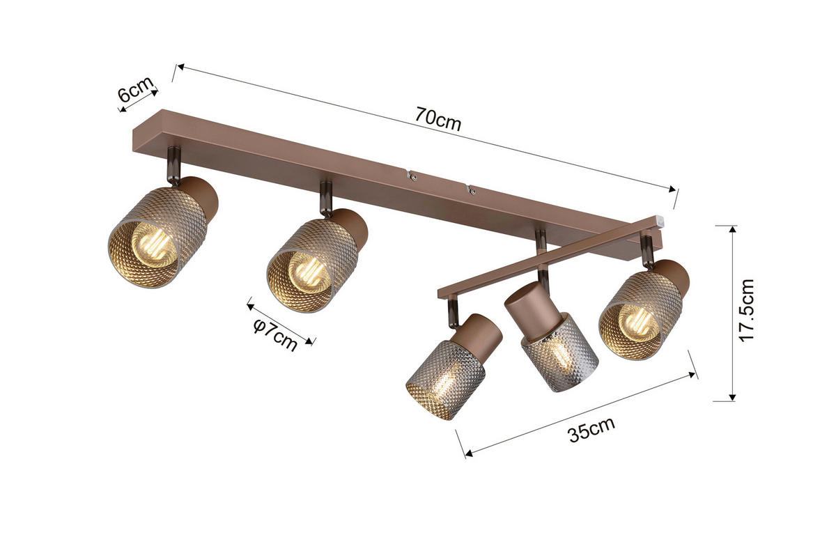 DECKENLEUCHTE 70/35/17,5 cm   - Cappuccino, Design, Glas/Metall (70/35/17,5cm) - Novel