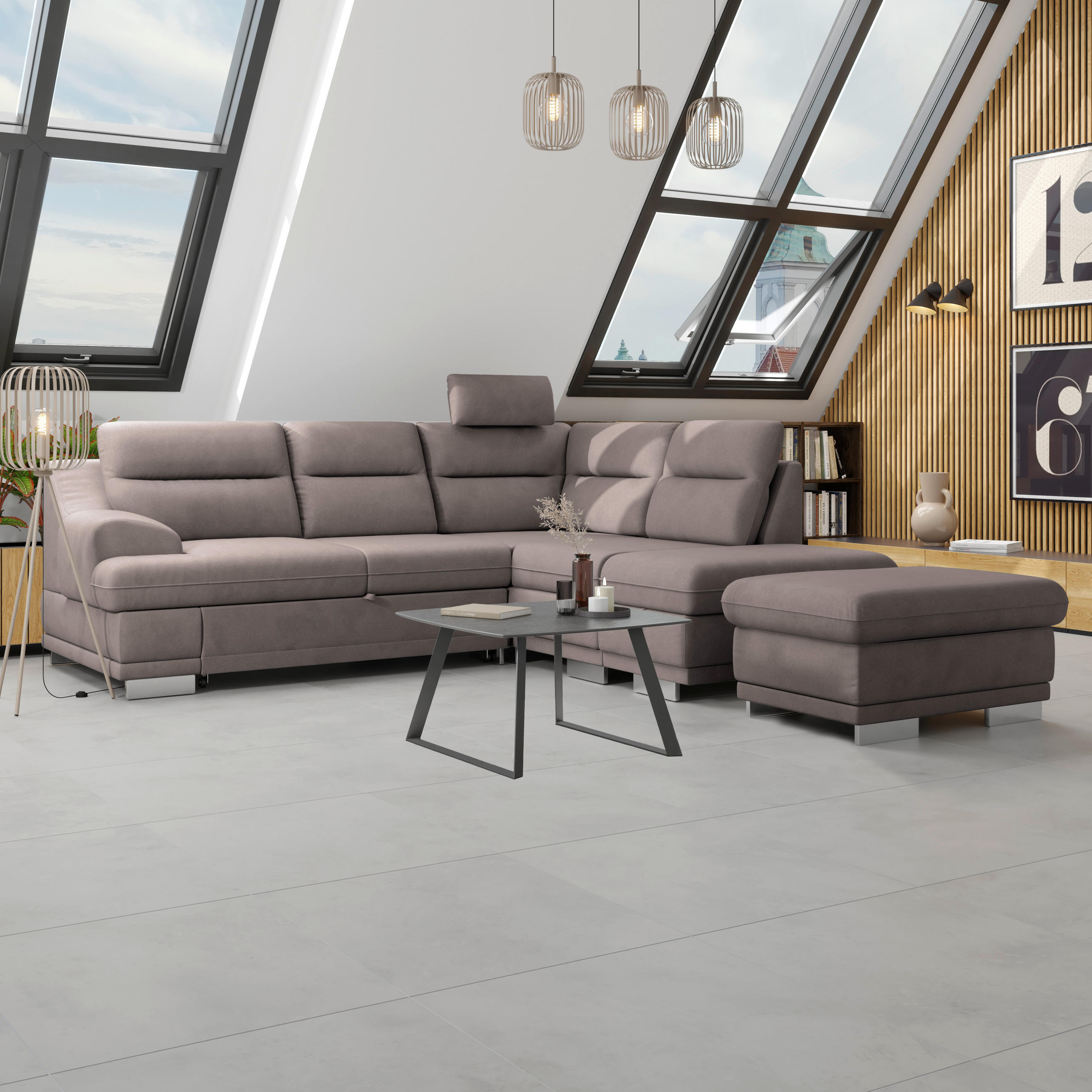 HOCKER Mikrofaser Braun  - Chromfarben/Braun, KONVENTIONELL, Textil/Metall (97/47/67cm) - MID.YOU