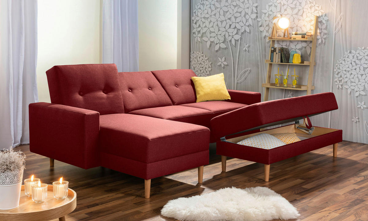 ECKSCHLAFSOFA in Flachgewebe Rot  - Rot/Erlefarben, Design, Holz/Textil (230/93/152cm) - Max Winzer