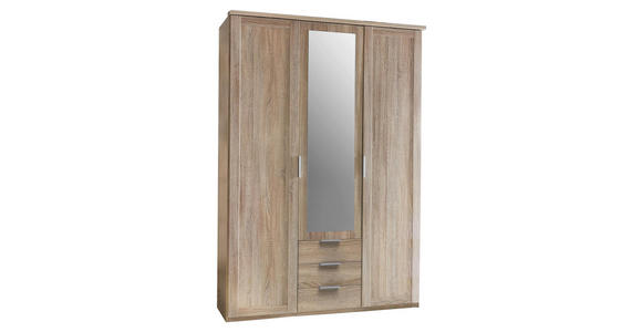 DREHTÜRENSCHRANK in Eichefarben - Eichefarben/Silberfarben, KONVENTIONELL, Glas/Holzwerkstoff (135/210/58cm) - Cantus