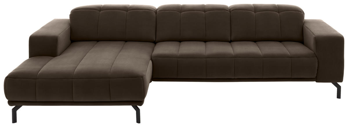 ECKSOFA Braun Velours  - Schwarz/Braun, Design, Textil/Metall (195/293cm) - Beldomo Style