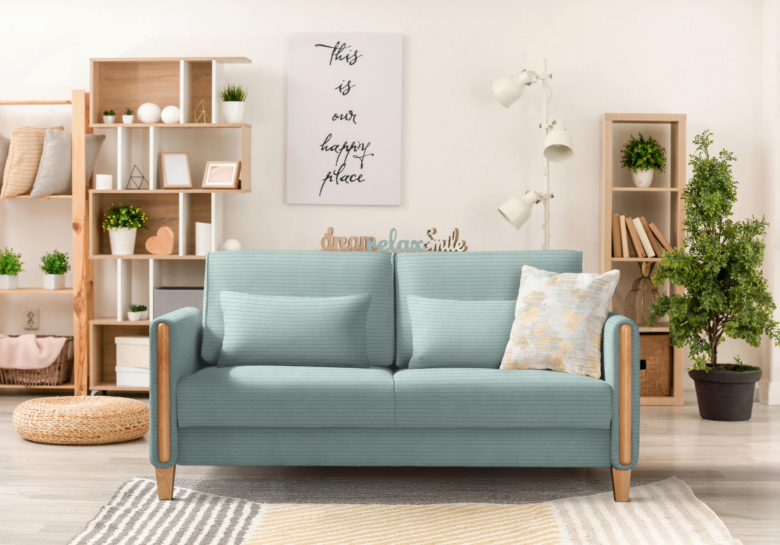 SCHLAFSOFA in Cord Hellblau, Buchefarben  - Buchefarben/Hellblau, Design, Holz/Textil (174/88/104cm) - Niels Andersson