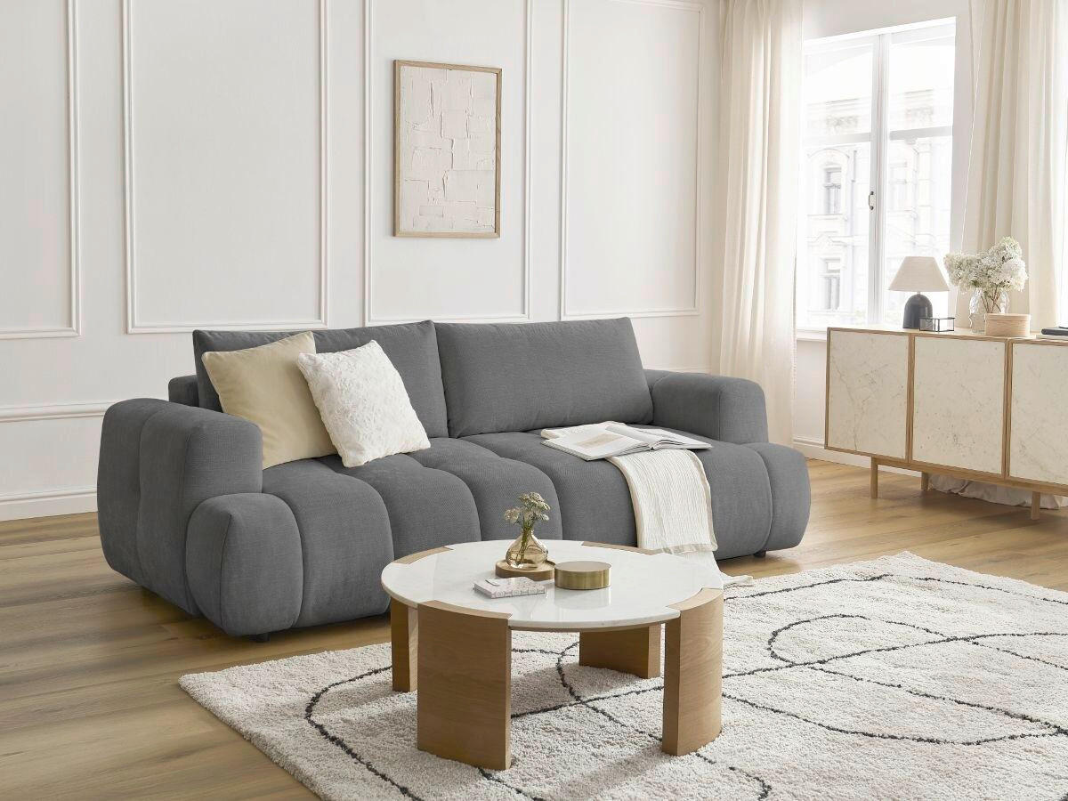 SCHLAFSOFA FUJI Leinenoptik Dunkelgrau  inkl.  - Dunkelgrau/Schwarz, MODERN, Kunststoff/Textil (251/113/88cm)