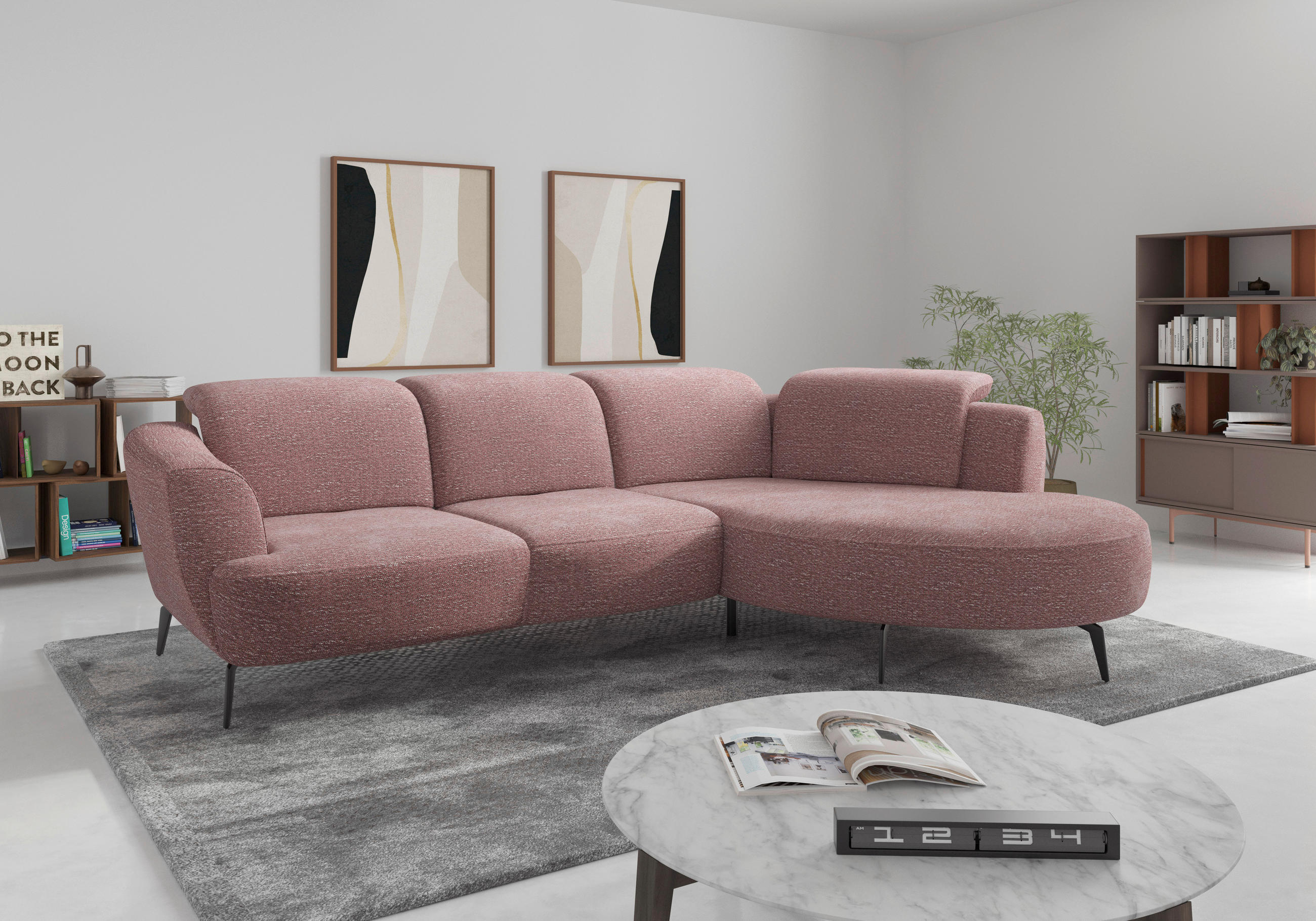 ECKSOFA ZOE E Aubergine Chenille  - Aubergine/Schwarz, KONVENTIONELL, Textil/Metall (309/199cm) - Sit & More