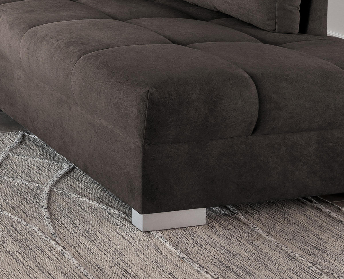 ECKSCHLAFSOFA in Dunkelbraun Textil   - Dunkelbraun/Silberfarben, Design, Holz/Textil (298/202cm) - MID.YOU
