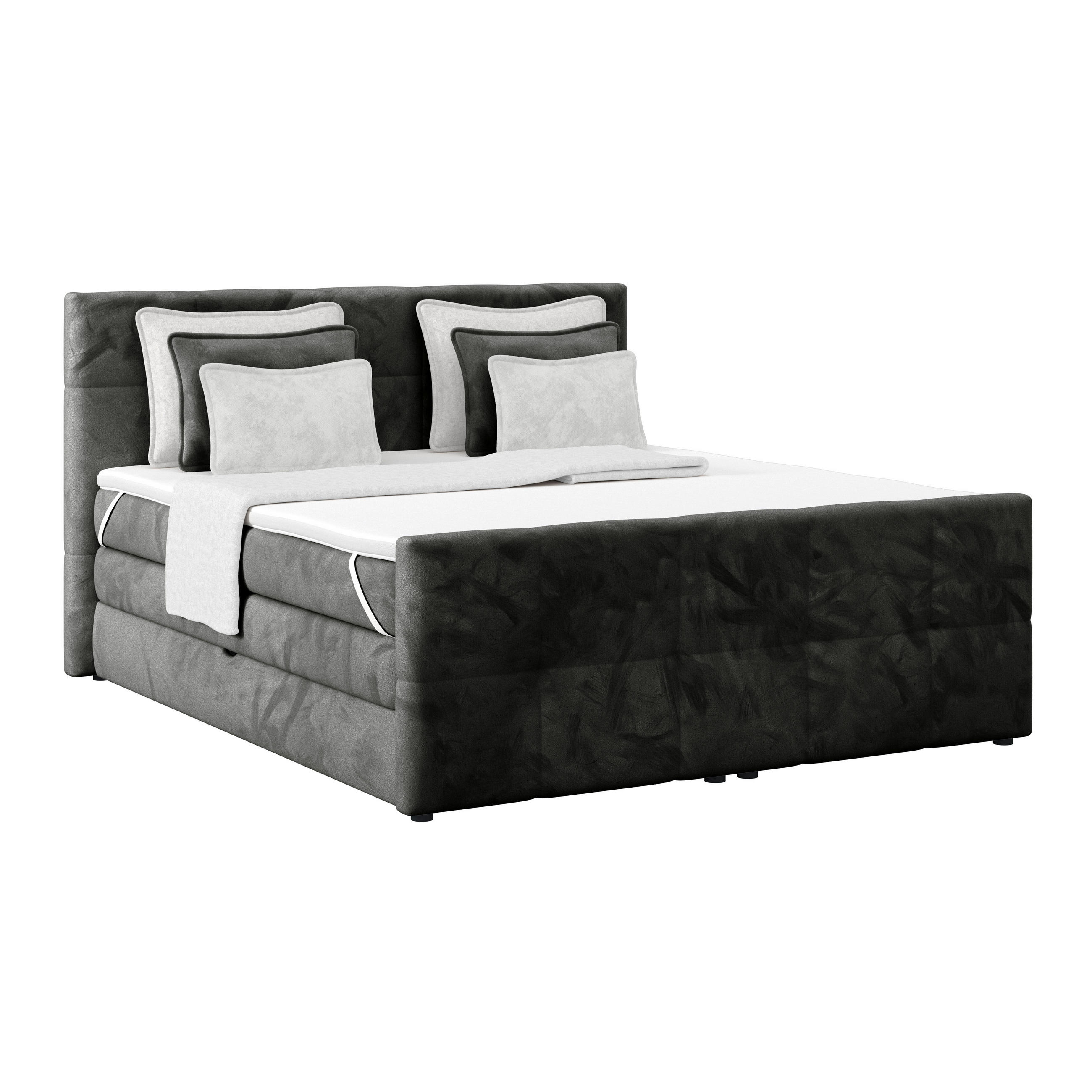 BOXSPRINGBETT 160/200 cm,  in Anthrazit, gepolstertes Kopfteil, Bettkasten, Topper, Matratzen, H4 + H4 = sehr fest  - Anthrazit, KONVENTIONELL, Holz/Holzwerkstoff (160/200cm) - Luca Bessoni