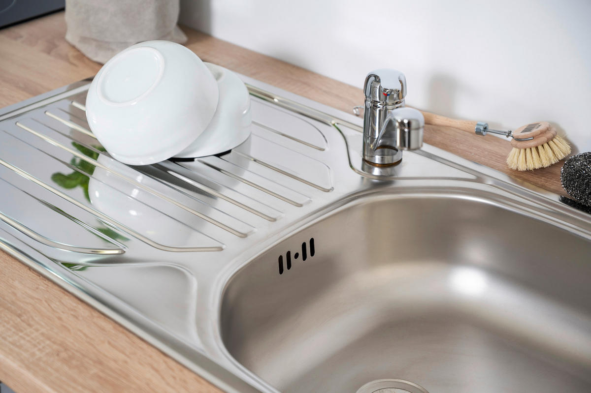 KÜCHENBLOCK 310 cm   in Grau  - Edelstahlfarben/Eichefarben, Basics, Holzwerkstoff/Metall (310cm) - Respekta