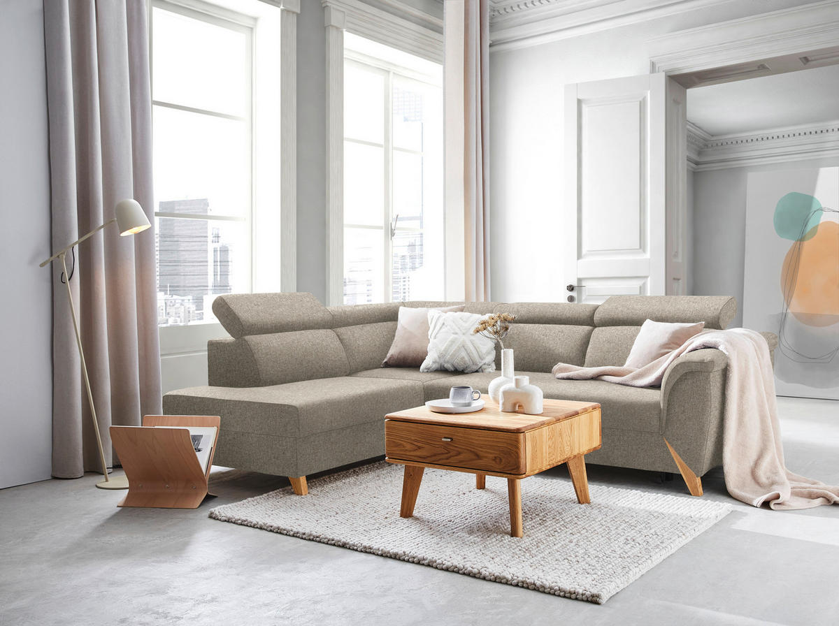 ECKSOFA in Struktur Greige  200/265 cm  - Greige/Naturfarben, KONVENTIONELL, Holz/Textil (200/265cm) - Stylife