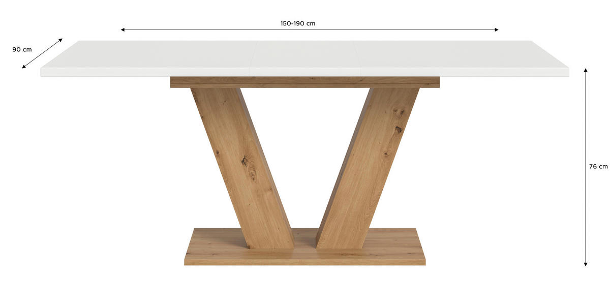 AUSZIEHTISCH in Holzwerkstoff  - Weiß/Eiche Artisan, Trend, Holzwerkstoff (150-190/76/90cm)