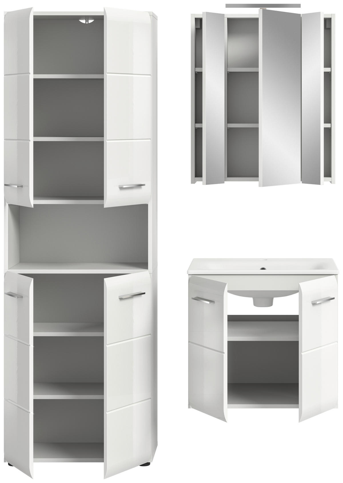 BADEZIMMER 3-teilig  in 120 cm  - Weiß Hochglanz/Silberfarben, MODERN, Keramik/Holzwerkstoff (120cm) - MID.YOU