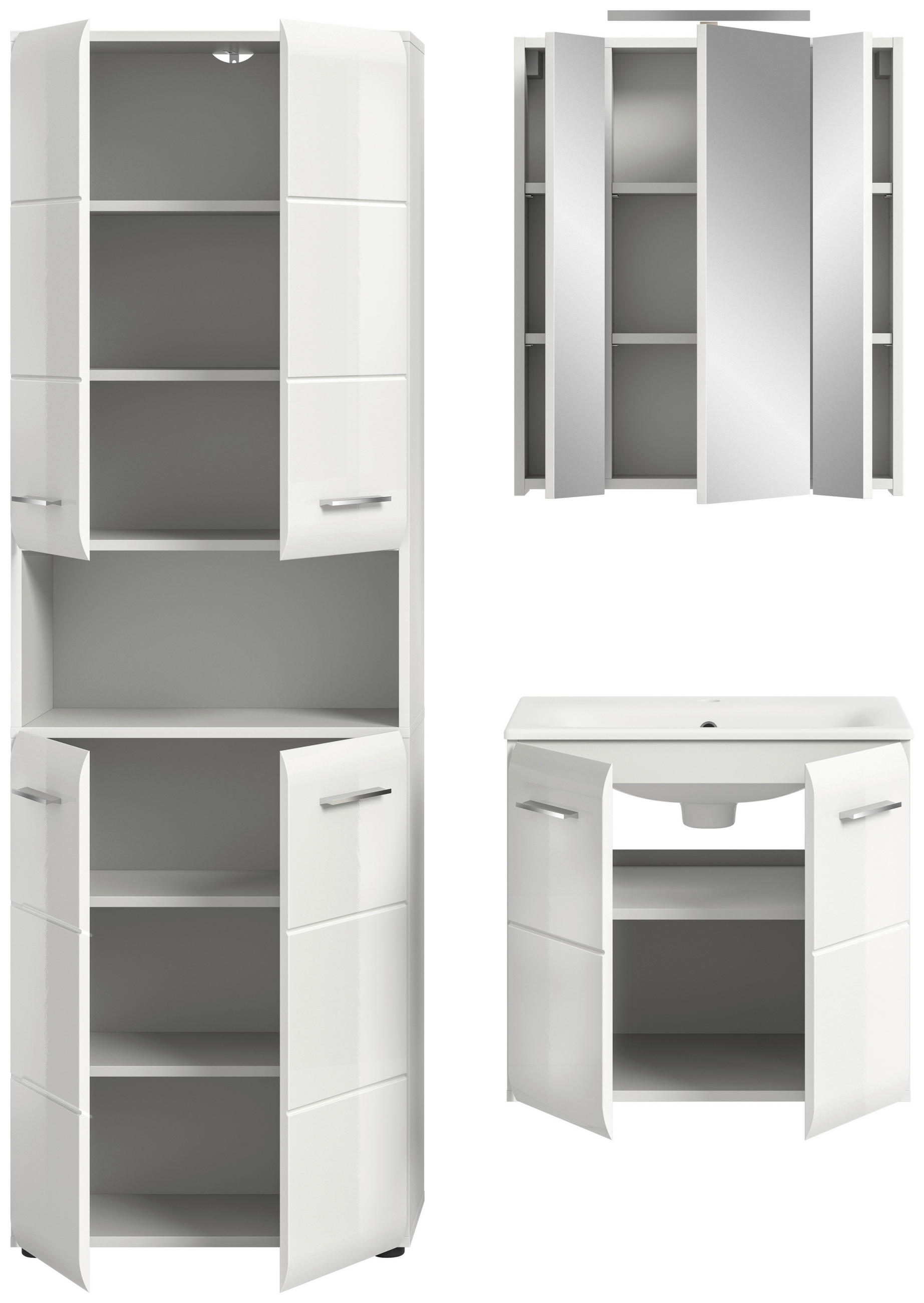 Thumbnail - Mid.you Badezimmer, Weiß, Weiß Hochglanz, Kunststoff, 3-teilig, 11 Fächer, G, 120x185x46 cm, FSC Mix, hängend, stehend, ...