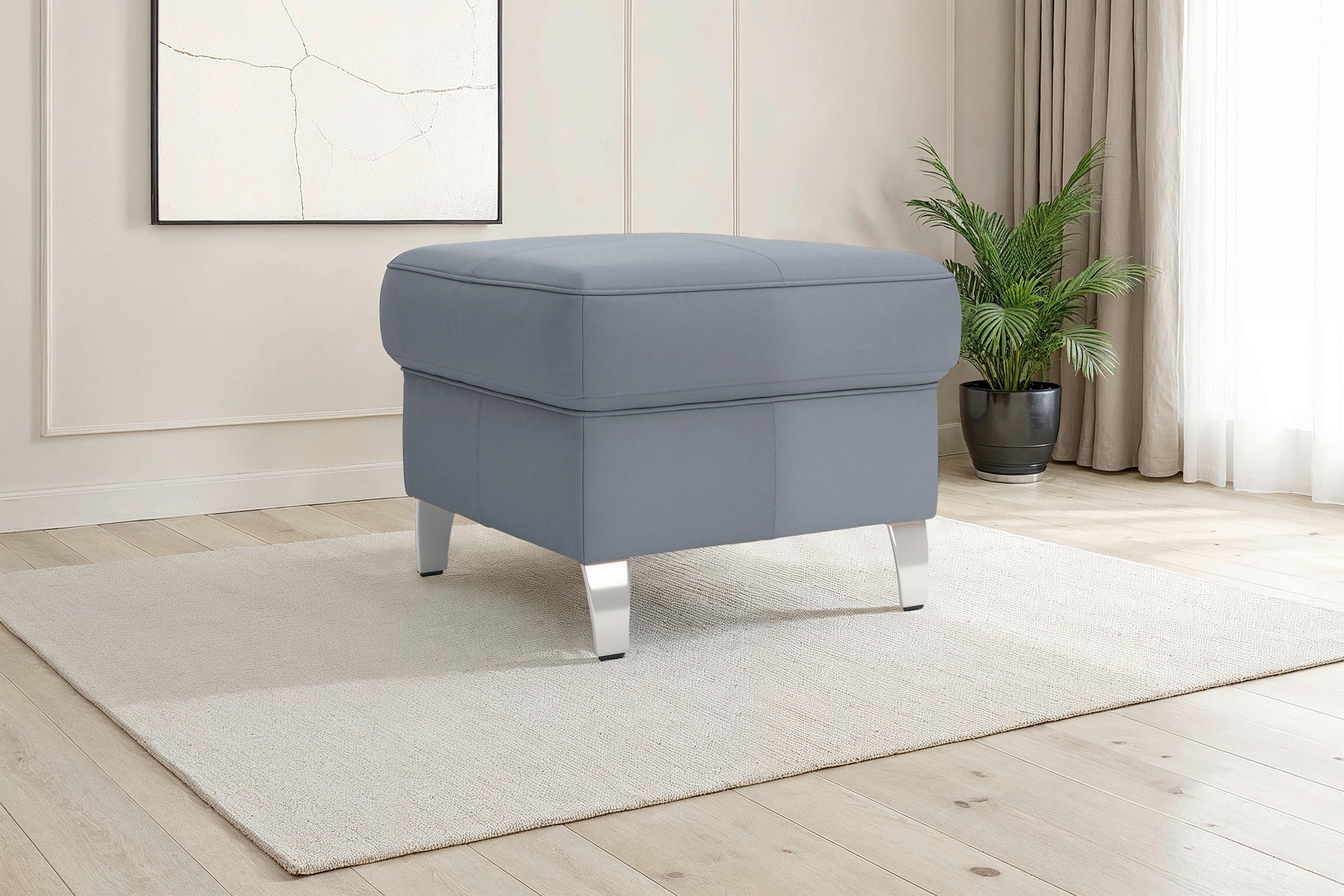 HOCKER ARNGAST E Echtleder Graublau  - Chromfarben/Graublau, Basics, Leder/Metall (58/48/58cm) - Sit & More