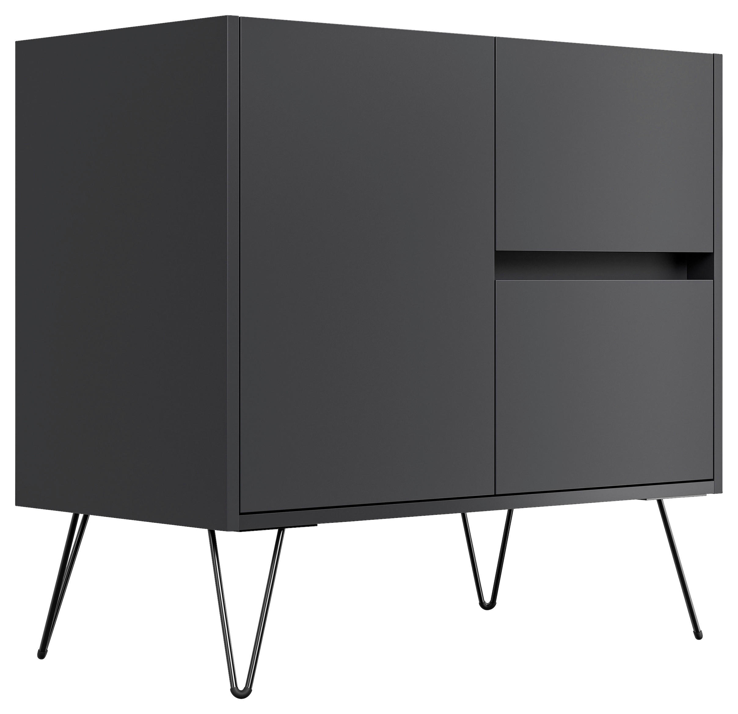 SIDEBOARD Posseik Industrial 79/75,8/42 cm 2 Schublade(n)  - Graphitfarben/Schwarz, Design, Holzwerkstoff/Metall (79/75,8/42cm) - MID.YOU