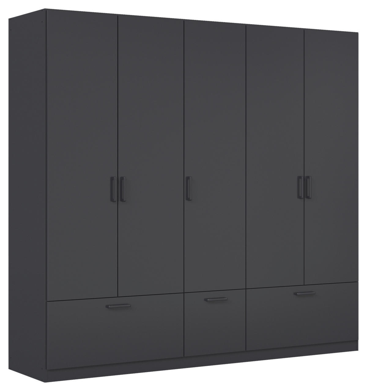 KLEIDERSCHRANK 226/210/54 cm,  in Grau, 5-türig  - Grau, Basics, Holzwerkstoff/Metall (226/210/54cm) - Rauch Möbel