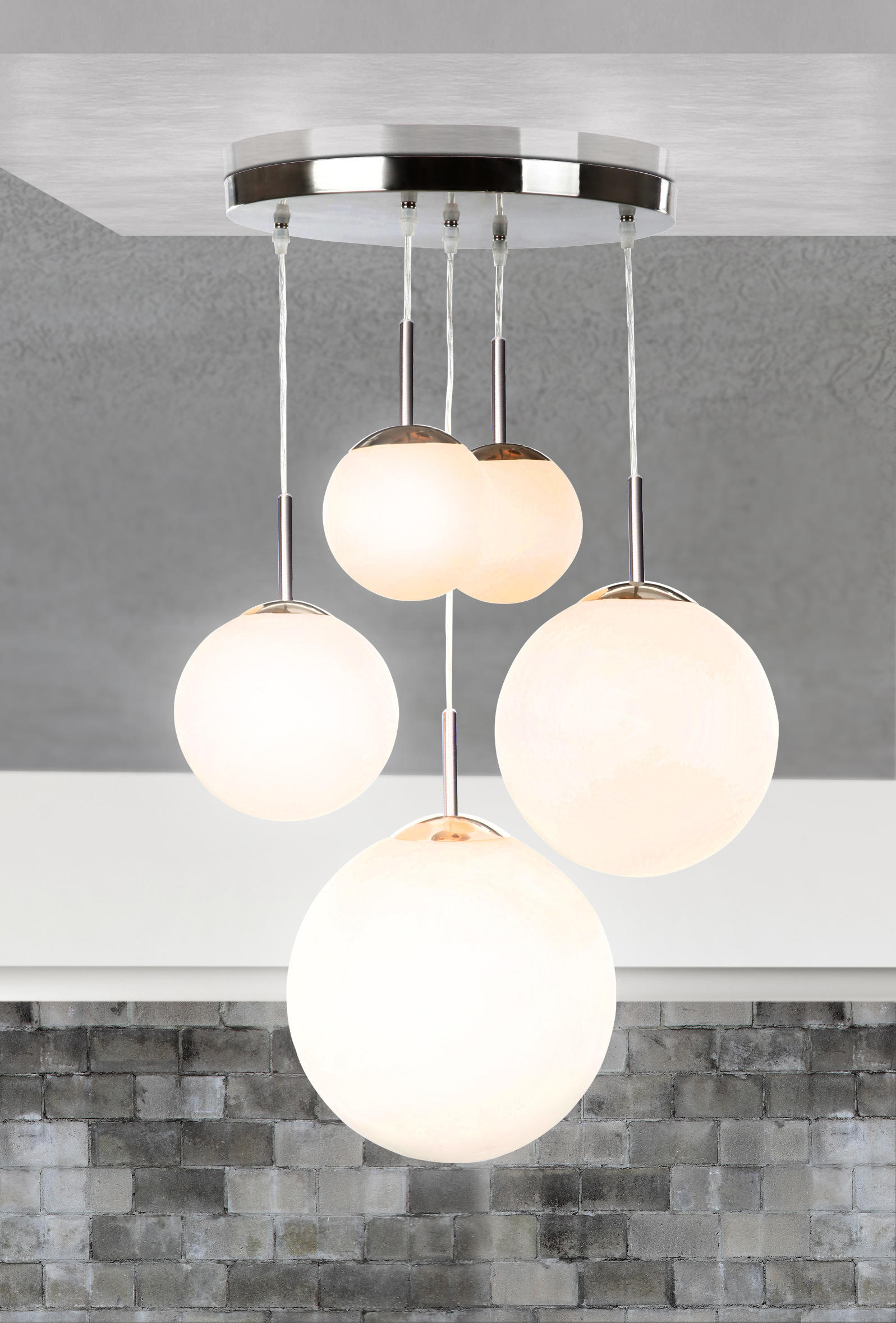 HÄNGELEUCHTE 50/90 cm  - Opal/Nickelfarben, Basics, Glas/Metall (50/90cm) - Globo