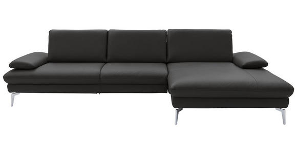 ECKSOFA Anthrazit Echtleder  - Chromfarben/Anthrazit, Design, Leder/Metall (325/157cm) - Dieter Knoll