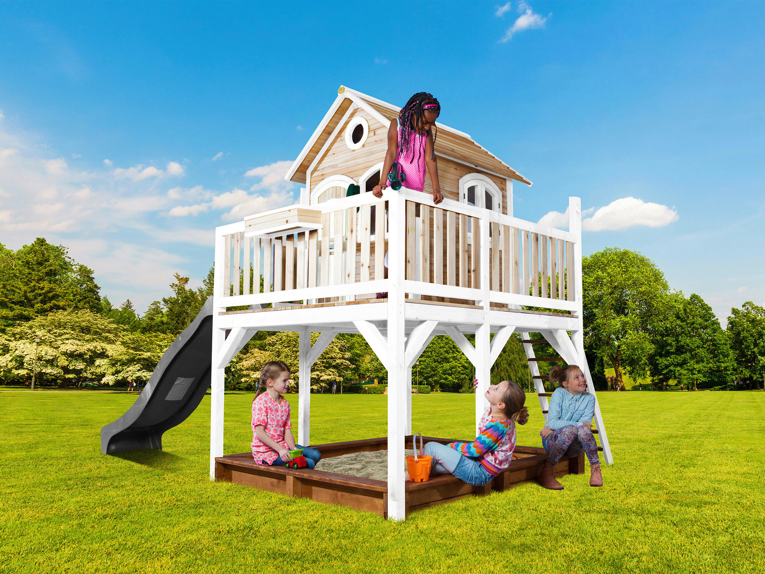 SPIELTURM  - Braun/Weiß, KONVENTIONELL, Holz (377/291/255cm) - Ambia Garden