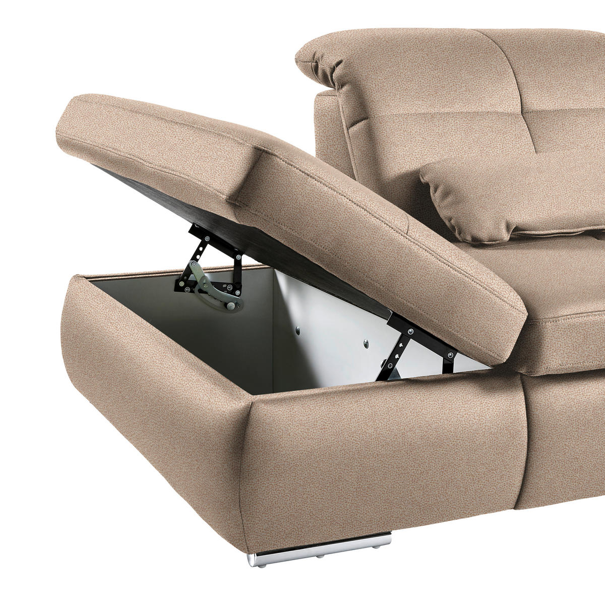 WOHNLANDSCHAFT  in Mikrofaser Beige  - Chromfarben/Beige, Design, Holzwerkstoff/Textil (260/371/195cm) - Beldomo Style