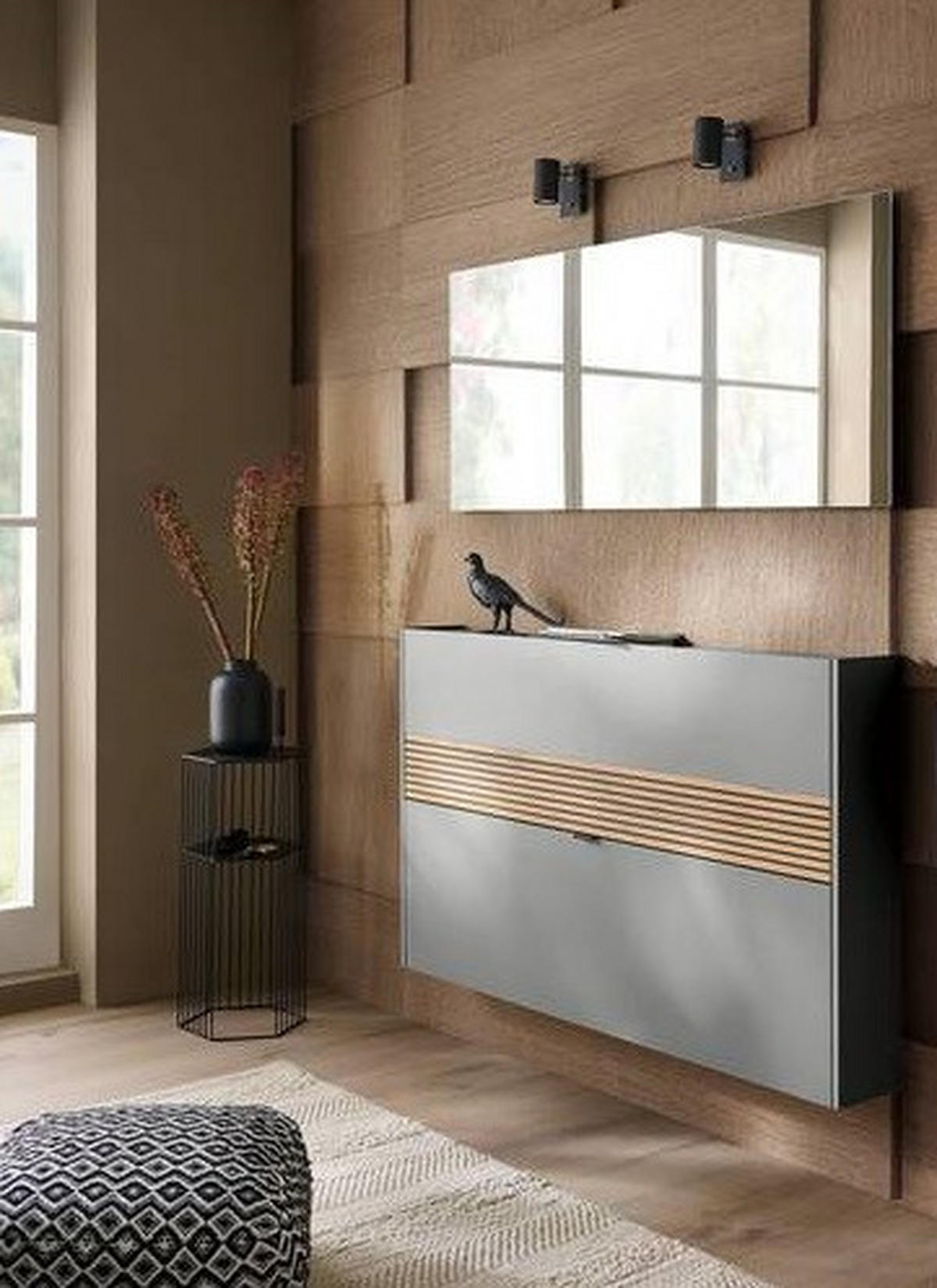 GARDEROBE 2-teilig  in 140/200/18 cm  - Eichefarben/Graphitfarben, Design, Glas/Holzwerkstoff (140/200/18cm) - Voleo