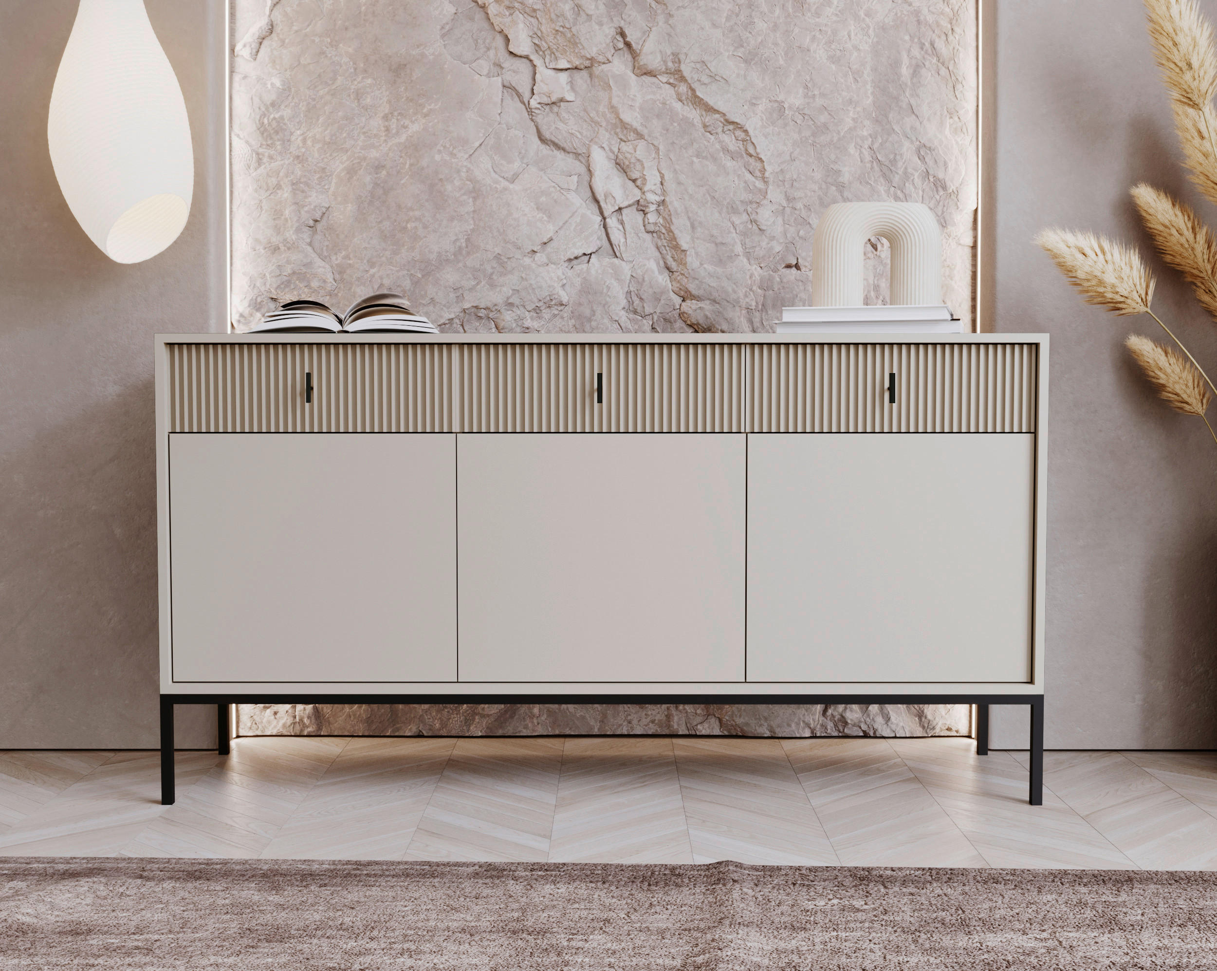 SIDEBOARD Maggiore  in 154,5/82,6/39 cm  - Kaschmir/Schwarz, Design, Holzwerkstoff/Metall (154,5/82,6/39cm) - Xora