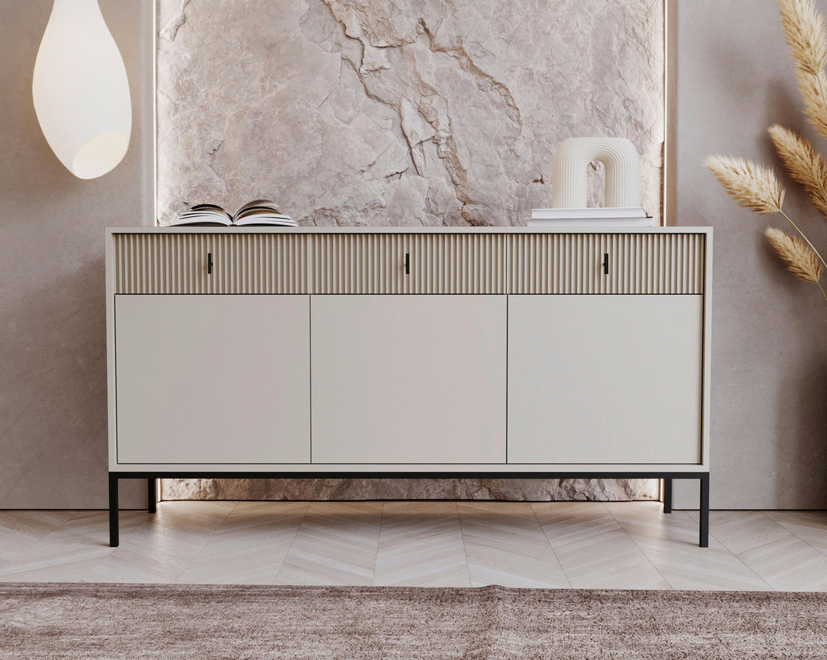 SIDEBOARD Maggiore  in 154,5/82,6/39 cm  - Kaschmir/Schwarz, Design, Holzwerkstoff/Metall (154,5/82,6/39cm) - Xora